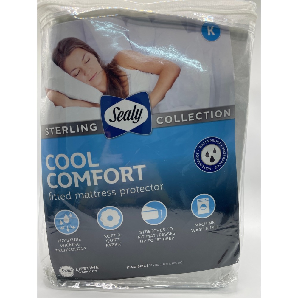Sealy Mattress Protector K White NEW Sterling Cool Comfort Waterproof Fitted